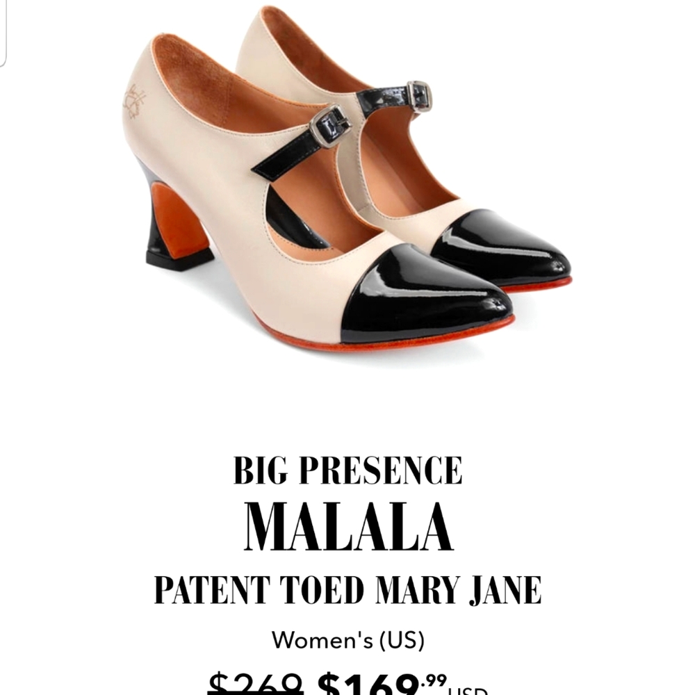 John Fluevog  Big Presence Mala in ivory and black.size 10.5